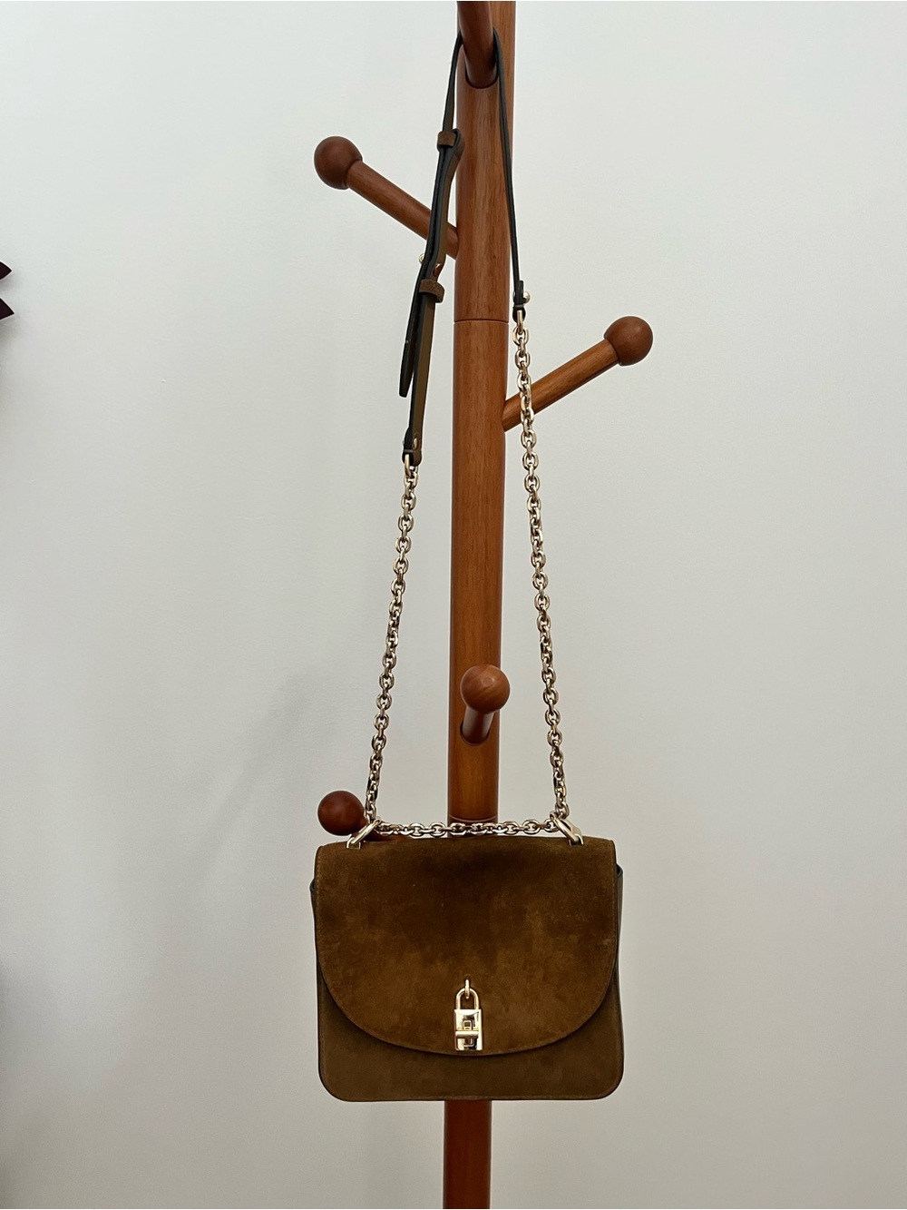 Rebecca Minkoff Brown Suede Gold Chain Crossbody Bag
